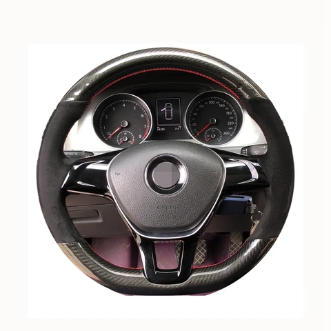 Car Steering Wheel Black Cover Suede Carbon Fiber For Volkswagen Vw Golf 7 Mk7 Nieuwe Polo Jetta Passat B8 Car Accessories