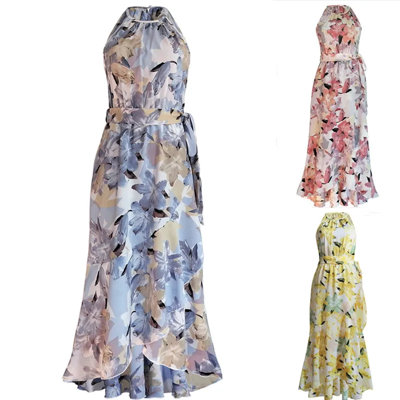 

Ladies Vintage Sexy Sleeveless Print Summer Dress Women Boho Long Holiday Party Beach Dress Women Female dress for women
