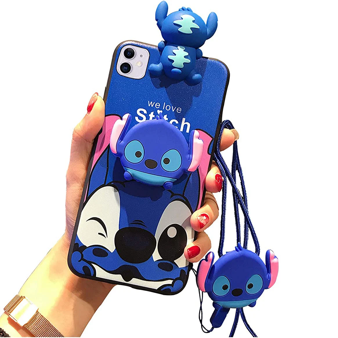 

Stitch For Xiaomi Redmi 8 8A 9 9A 9T 9C 10 10A 10C A1 Note 7 8 9 9s 10 11 Pro POCO M3 X3 M4 Phone Case With Holder Strap Rope