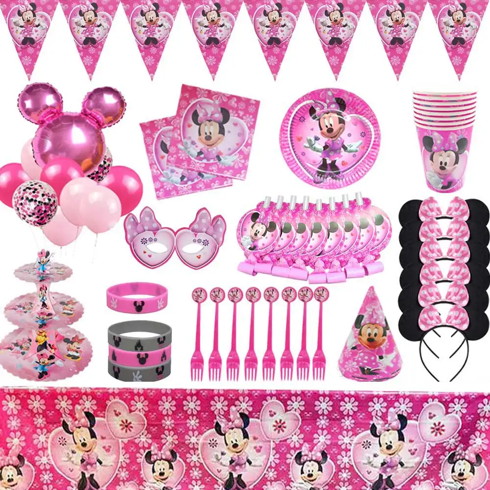 

Hot Disney Minnie Mouse Theme Party Supplies Paper Cup Plate Napkin For Kids Girl Baby Shower Birthday Party Decoration Set Gift