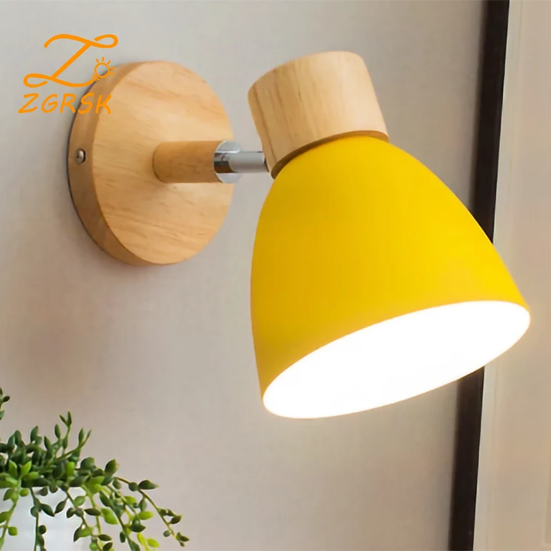 

E27 LED Indoor Wall Lamp Lamps Wood 110V 220V Modern Simplicity Rotatable Bracket Light For Bedside Bedroom Living Room Study