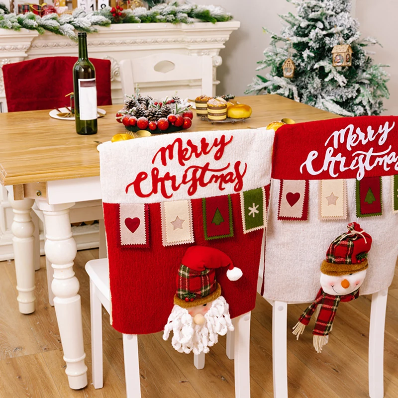 

Christmas Chair Back Cover Santa Christmas Chair Slipcovers Chair Leg Covers Dining Chair Protector for Dining Room Party Decor