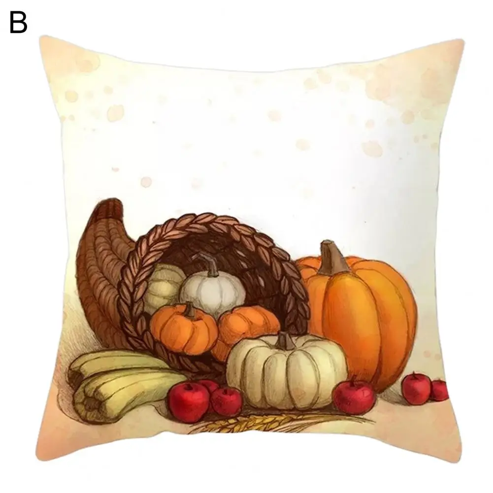

Hidden Zipper Square Decorative Thanksgiving Throw Cushion Case Home Holiday Decoration Pumpkin Pillow Cover for Office
