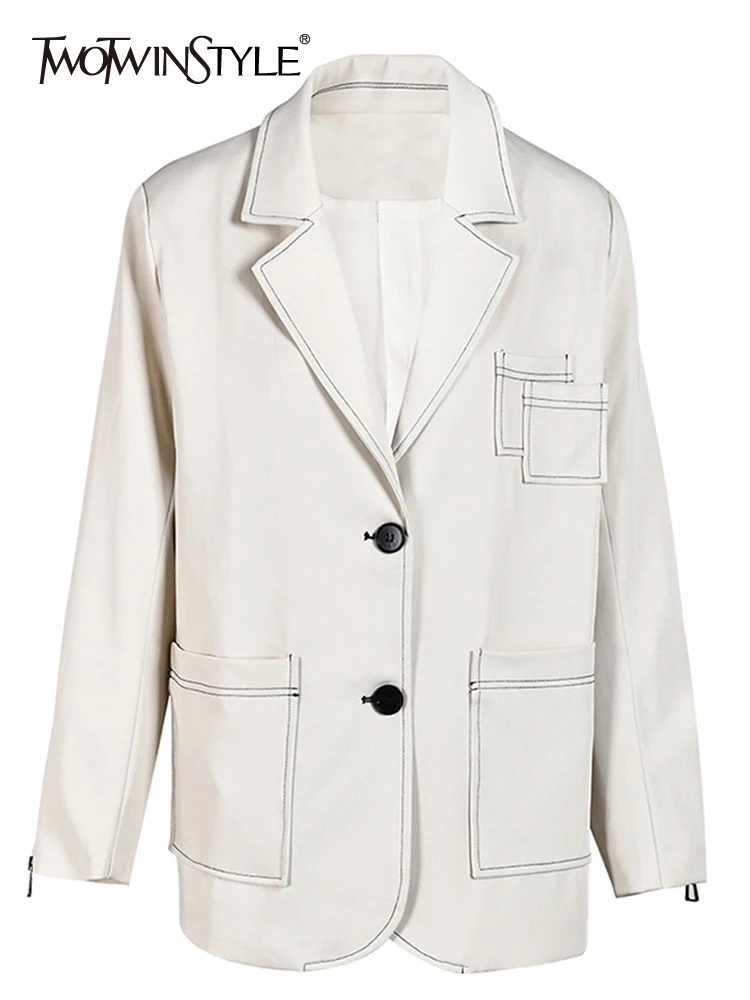 

Женский блейзер TWOTWINSTYLE, сплошные блейзеры на молнии с вырезами и пуговицами в стиле пэчворк
