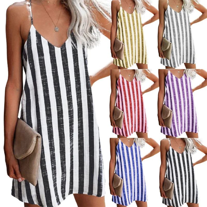 

Y2k Elegant and Pretty Women's Dresses 2023 European and American Fashion Sexy Stripe Suspended Dress for Women