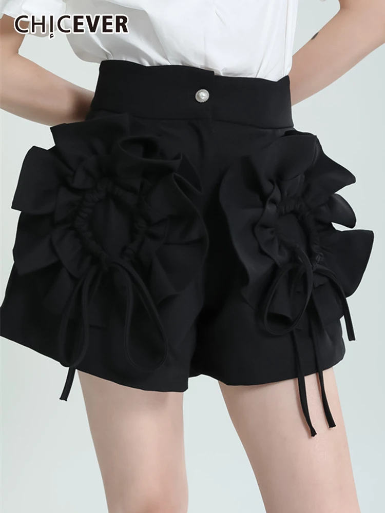 

CHICEVER Лоскутные цветочные шорты для женщин с высокой талией складки минималистичные повседневные свободные прямые шорты, брюки для женщин Л...
