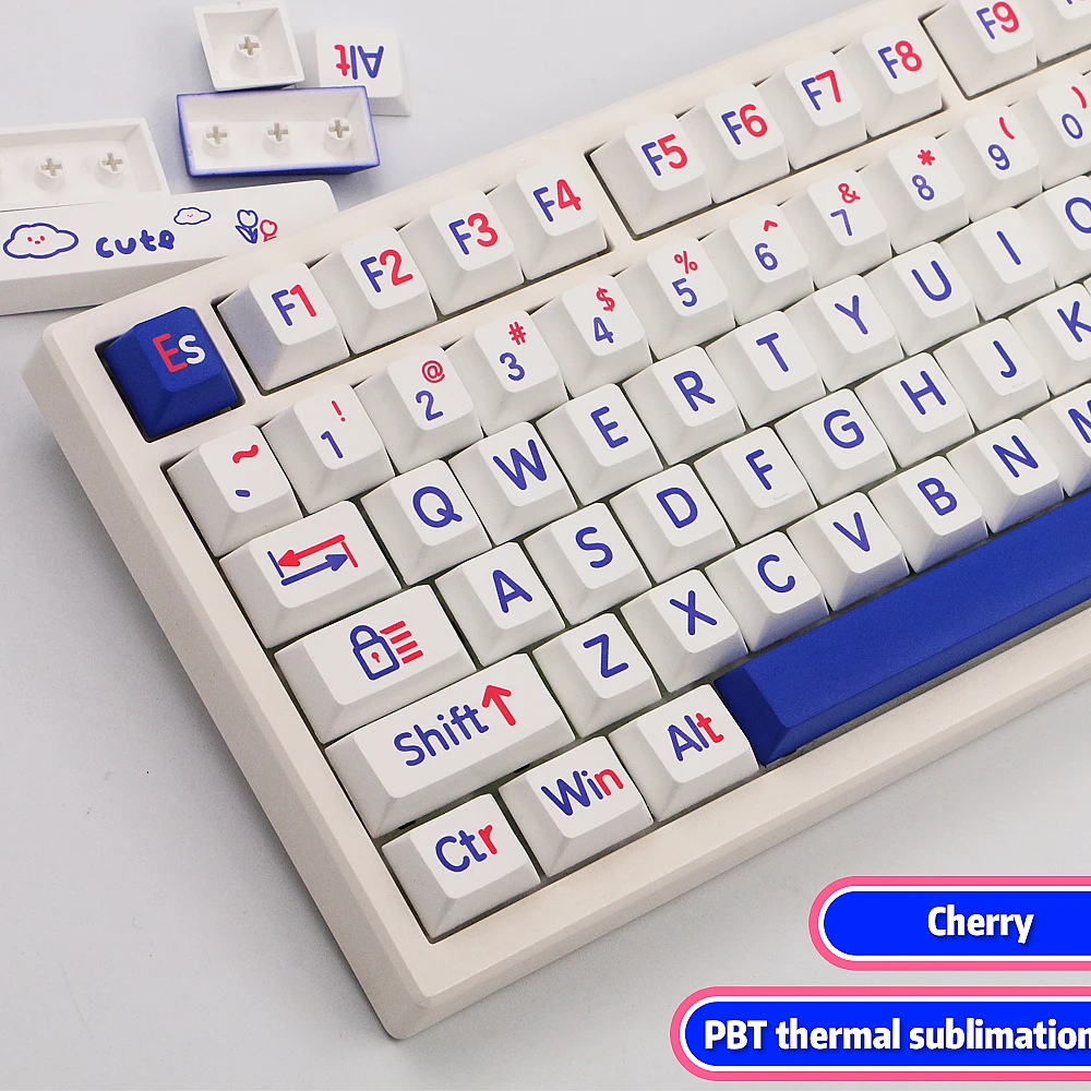 

PBT Cherry Blue Keycap Large Klein Keycaps Thermal Sublimation Mechanical Key Cap for K617 K3 K835 K68 K61 RK H81 GMK67 KEYBOARD