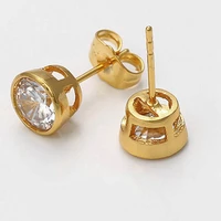 round cut crystal women girls stud earrings simple style 9k yellow gold filled classic jewelry gift