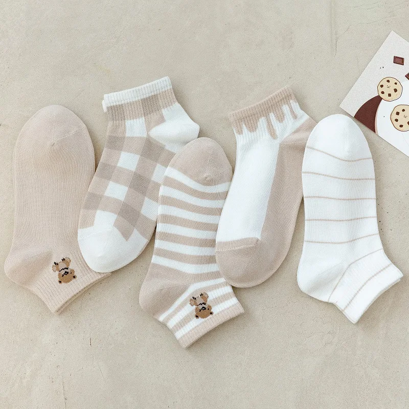 

Женские носки Носки с рисунком медведя, милые весенние хлопковые мягкие короткие летние тонкие носки с глубоким вырезом в японском стиле дл...