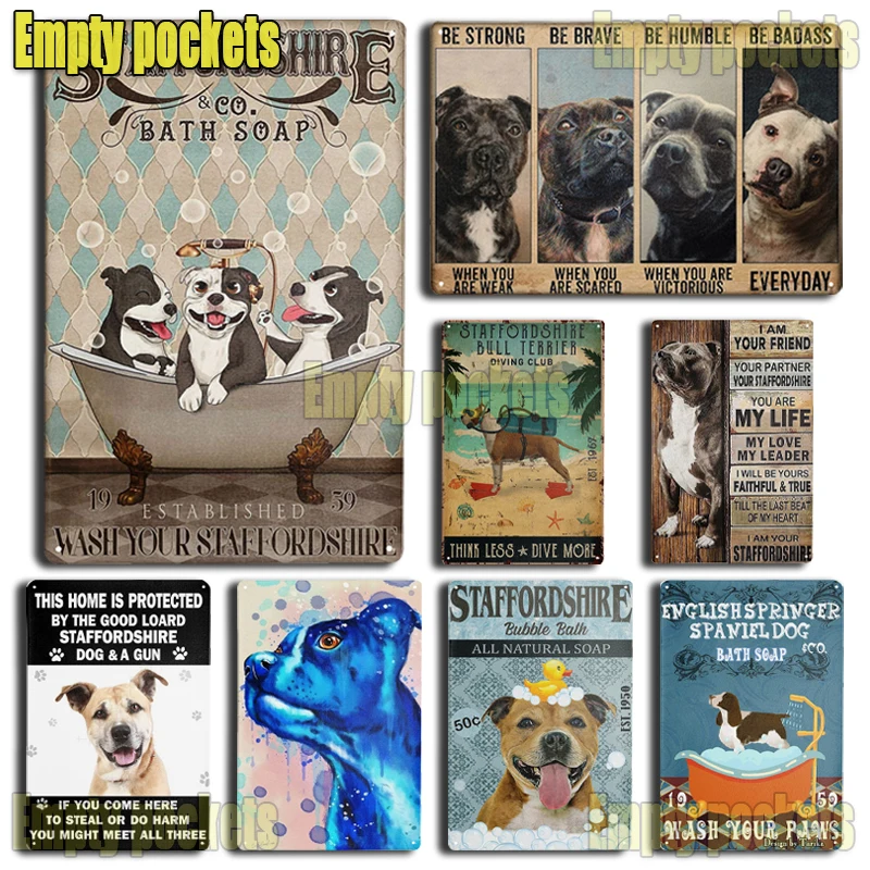 

Bathroom Art Decor Staffordshire Bull Terrier Bath Soap Wash Your Hands Tin Sign Decoration Vintage Chic Metal Poster Wall Decor