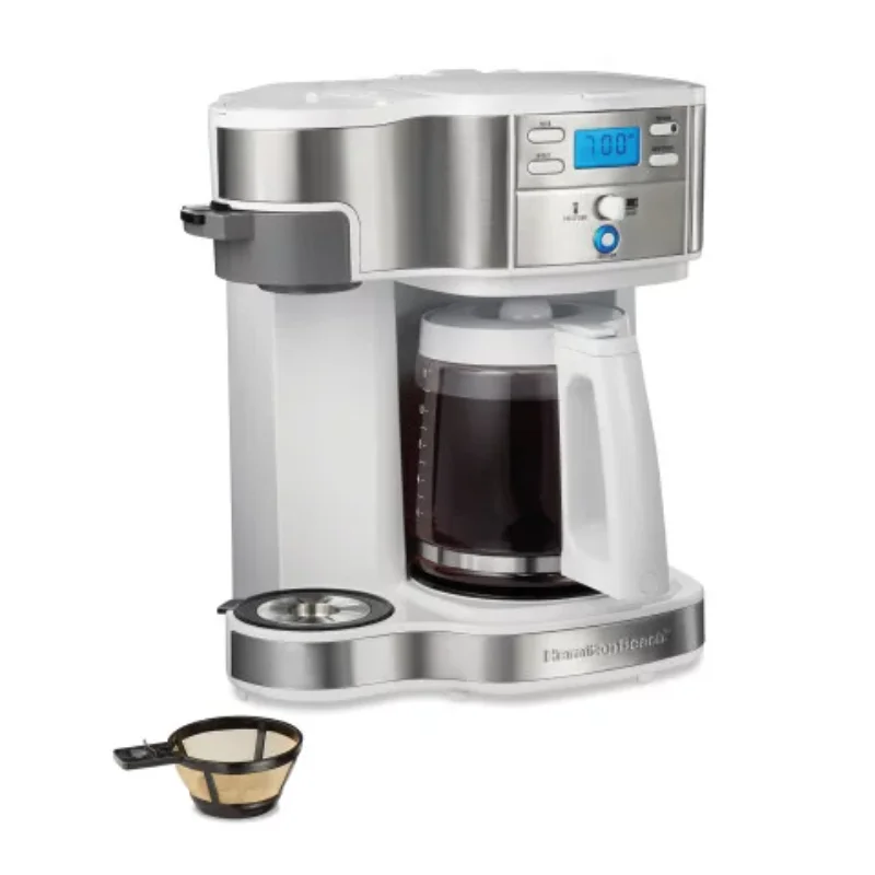 2-Way Programmable Coffee Maker, Single-Serve and 12 Cup Glass Carafe, White