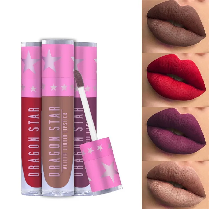 

NEW Brand Dragon Stars Matte Lip Gloss Makeup Tint Liquid Matte Lipstick Velvet Waterproof Long Lasting Beverly Hill Lip Kit