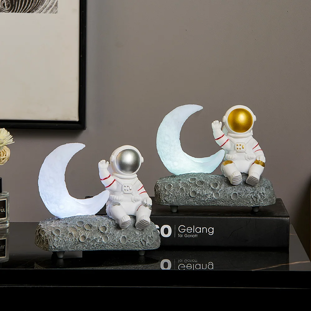 

Astronaut Figurines Creative UFO Moon Light Design Luminous Wireless Bluetooth Speaker Decoration Accessories for Living Room