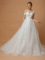 boho cap sleeve embroidery charming bridal gowns illusion lace pleat appliques wedding dresses for women 2022 vestido de noiva