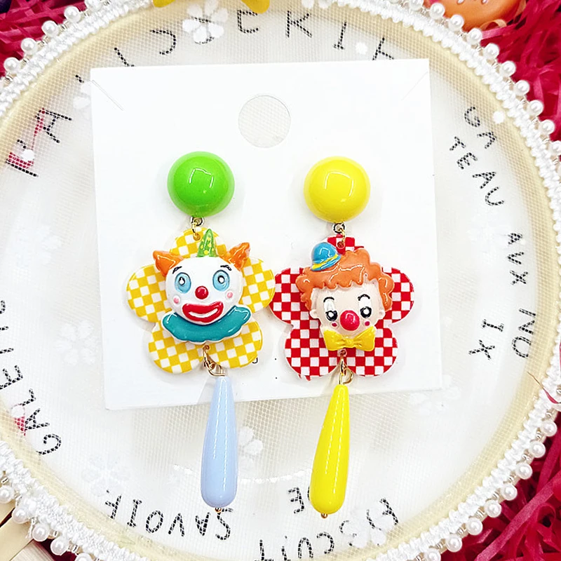 Забавные красочные цирковые клоуны Висячие серьги для женщин Смола милые