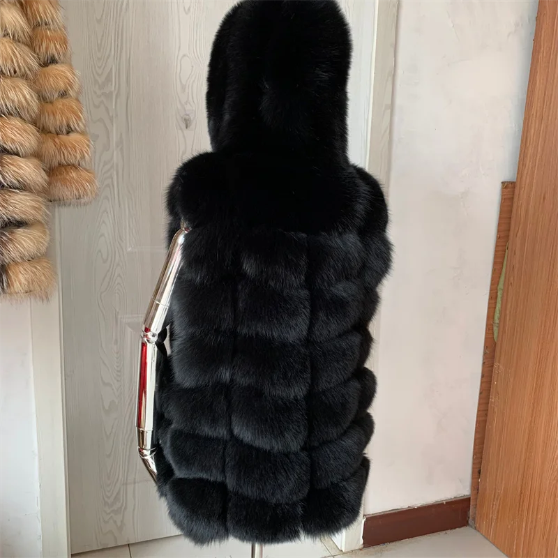 Женский меховой жилет с капюшоном теплая безрукавка из натурального меха енота