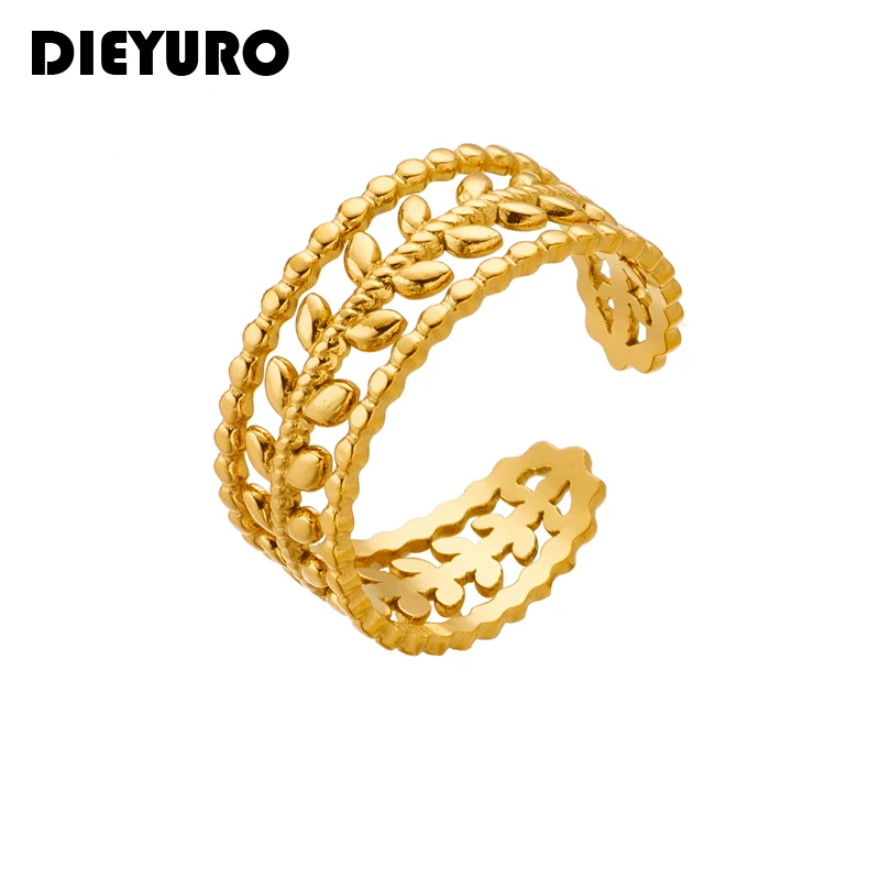 

DIEYURO 316L Stainless Steel Open Adjustable Ring For Women Classic Gold Color Ear Of Wheat Rings Party Jewelry Wholesale