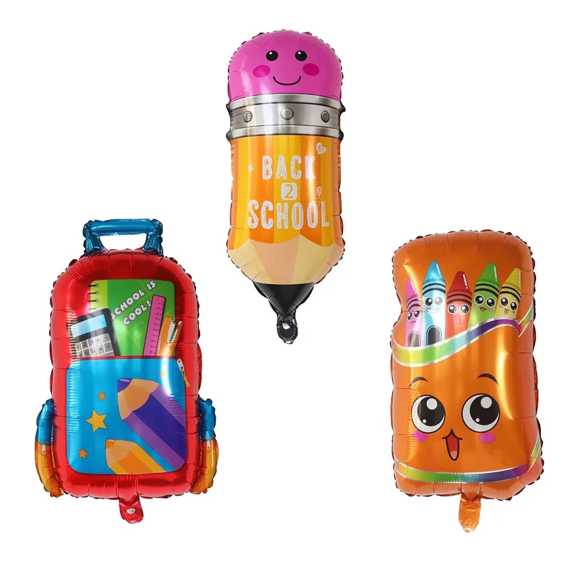 New Design Cartoon School is Cool Foil balloon Schoolbag Crayon Box Pencil Back to school decoration ABC Graduation balloon