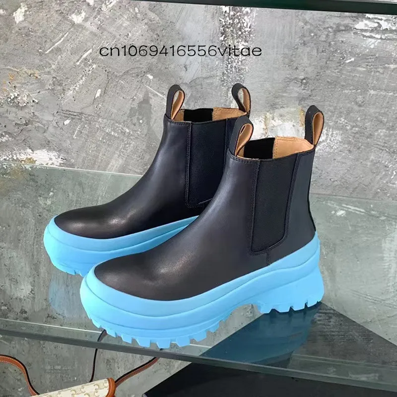 

Couple's thick soled low top high strapping casual shoes Women's luxury design cowhide comfortable casual sports shoes