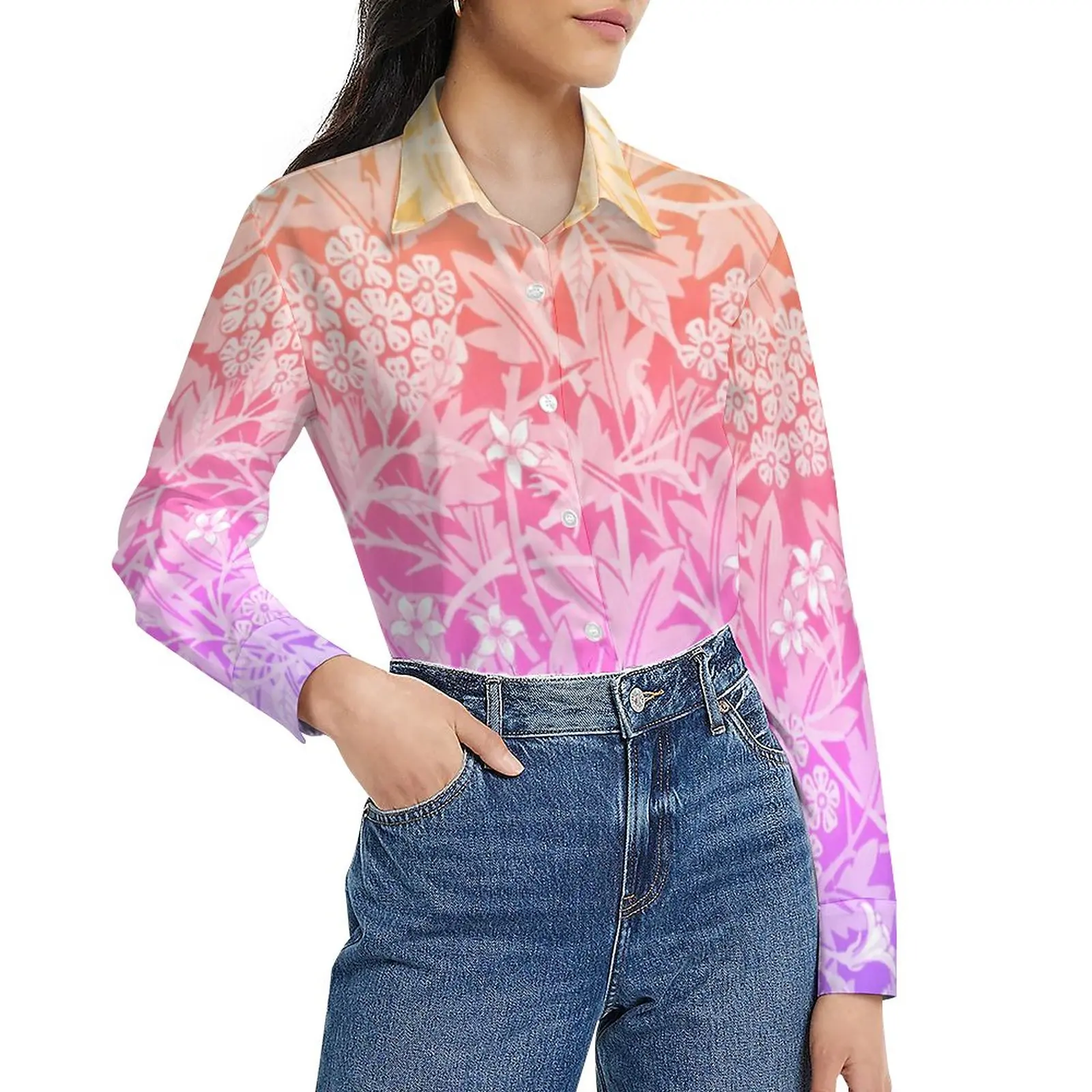 

Floral Boho Print Blouse Abstract Rainbow Elegant Pattern Blouses Women Casual Shirts Autumn Long-Sleeve Oversized Tops