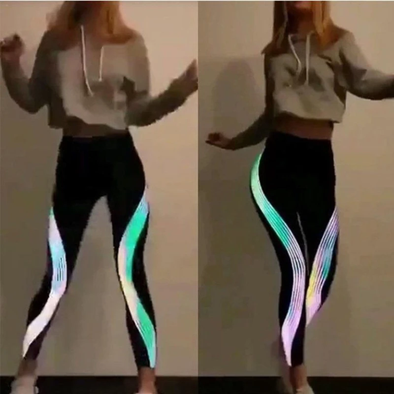 Woman Sexy Open Crotch Leggings with Flash Gradient Crotchless Pants Iridescent Couple Outdoor Sex Panties Luminous Sport Capris
