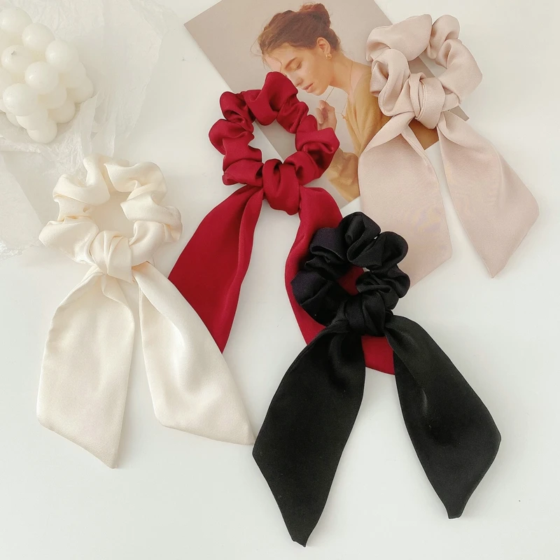 

2022 модная атласная Длинная лента с бантом и принтом шарф-хвост резинки для волос для женщин и девочек эластичные резинки для волос аксессуа...