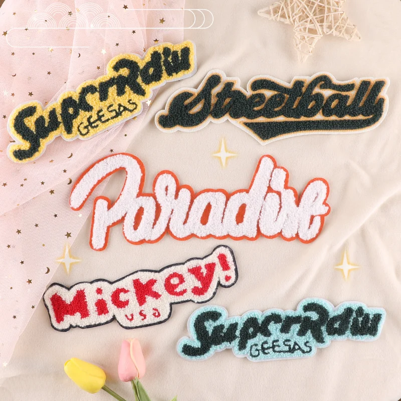

towel embroidered letter patch autumn and winter down jacket decorative sewing Men's baseball jacket DIY accessories