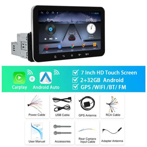 Podofo 2 + 32G Android автомобильный радиоприемник 7 дюймов 1Din мультимедийный плеер Carplay Android Auto GPS-навигация WIFI EQ 4 ядра Bluetooth автомобильная стереосистема