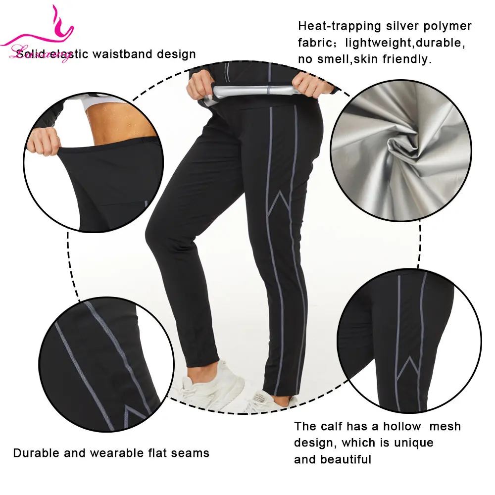 LAZAWG Sauna Suit for Women Sweat Set Weight Loss Pants Slimming Jacket Workout Top Trousers Body Shaper Fat Burner Gym Fitness