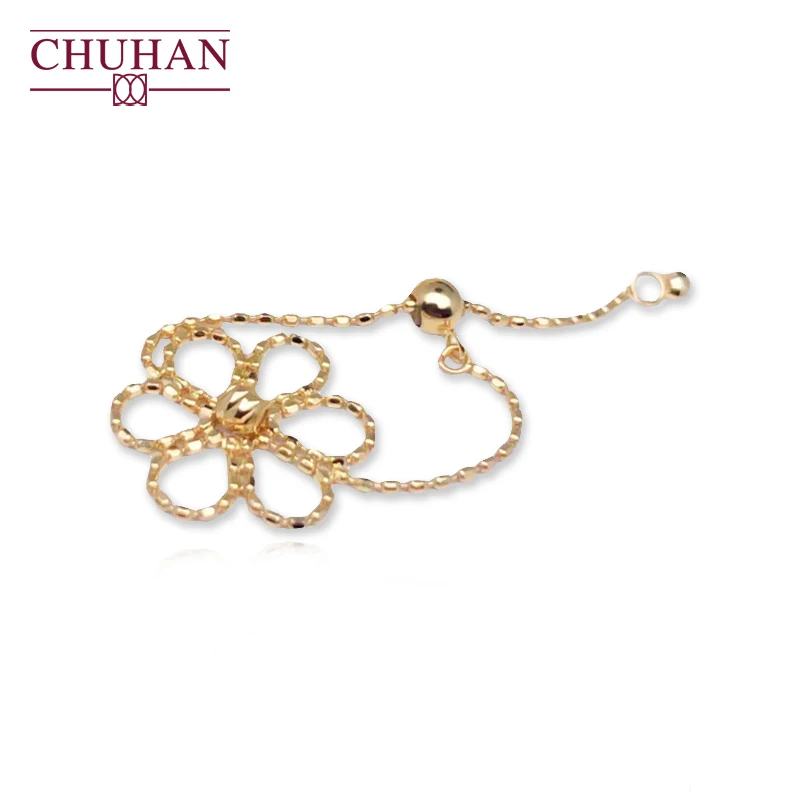 

CHUHAN 18K Gold Flower Ring Au750 Soild Gold Adjustable Length Luxury Lace Ring Finger Gifts for Women Fine Jewelry