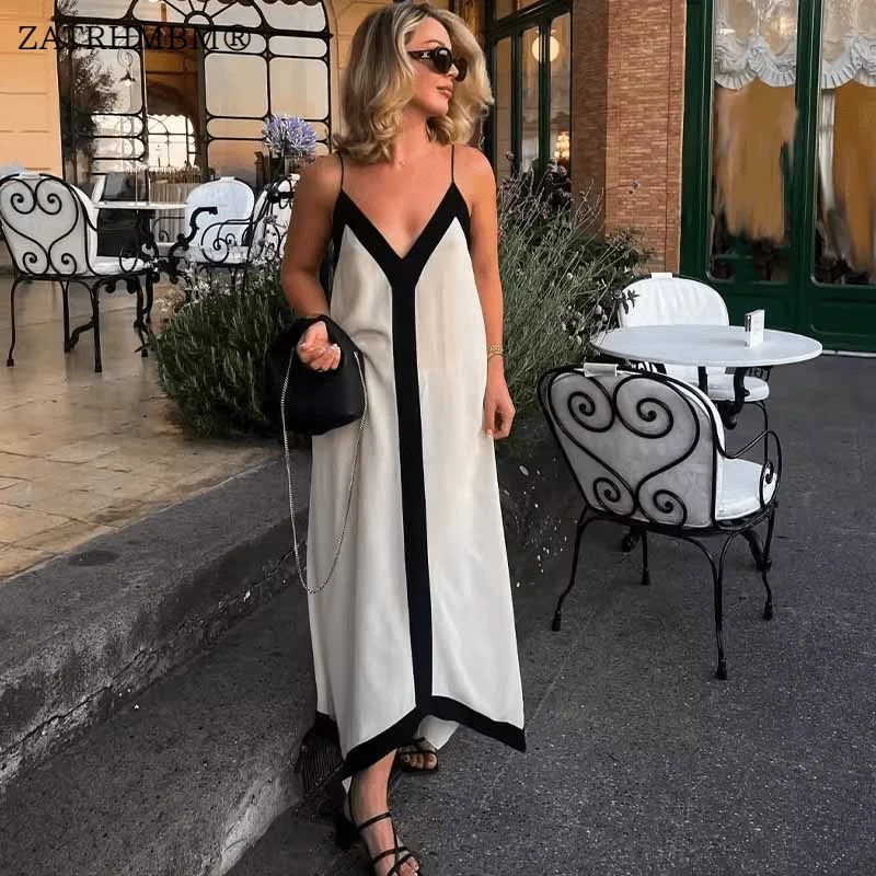 

Новинка 2023, модное женское платье ZATRHMBM на бретелях, винтажные сексуальные женские платья без рукавов с открытой спиной, женские платья