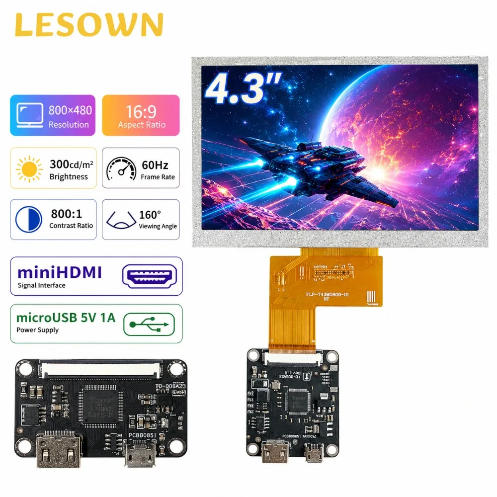 Фото Система мониторинга LESOWN 800x480 TTL с мгновенным подключением, 4,3-дюймовая ЖК-матрица с платой MiniHDTV-TTL №1