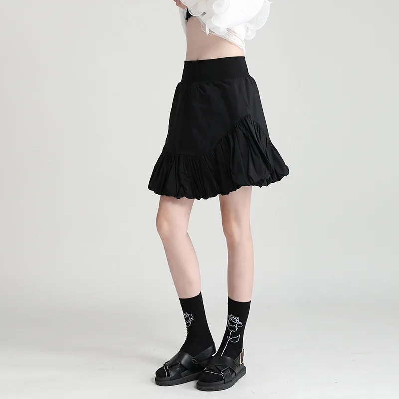 

Elastic high waist bubble flower bud cloud short skirt thin design sense half skirt summer a word skirts