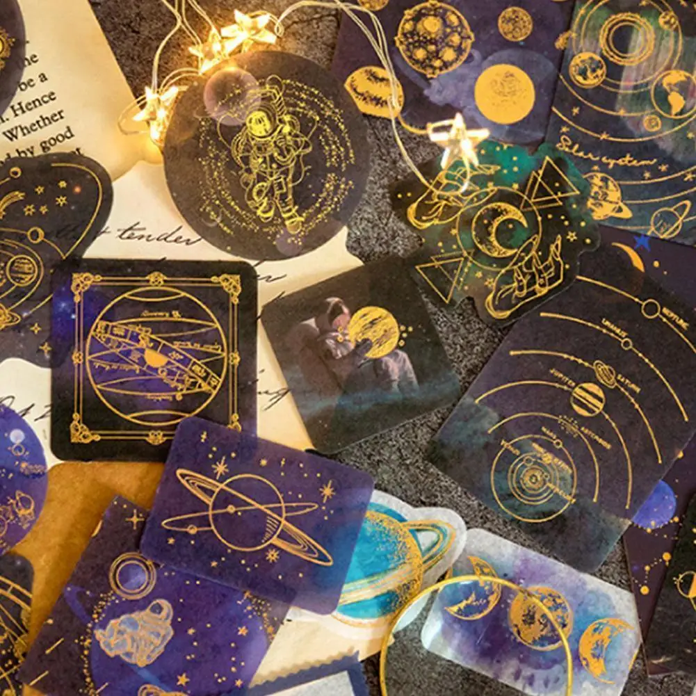 

40 Sheets/pack Bronzing Stickers Retro Galactic Age Sticker Diary Stationery Decorative Sticker Kawaii Scrapbooking Journal T9D3