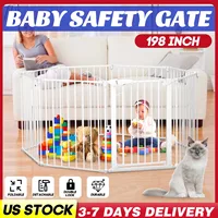 198 inch Baby Gate Baby Safety Door 8 Panels Super Wide Walk Thru Dog Gate Fence Foldable Durable House Stairs Doorways US STOCK