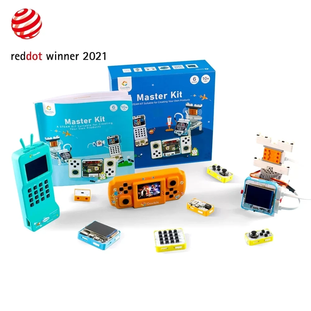 Crowbits Master Kit For ESP32 with 6 Electronic Module &16 Courses Graphical Programming Game Console,Radar,Phone Projects