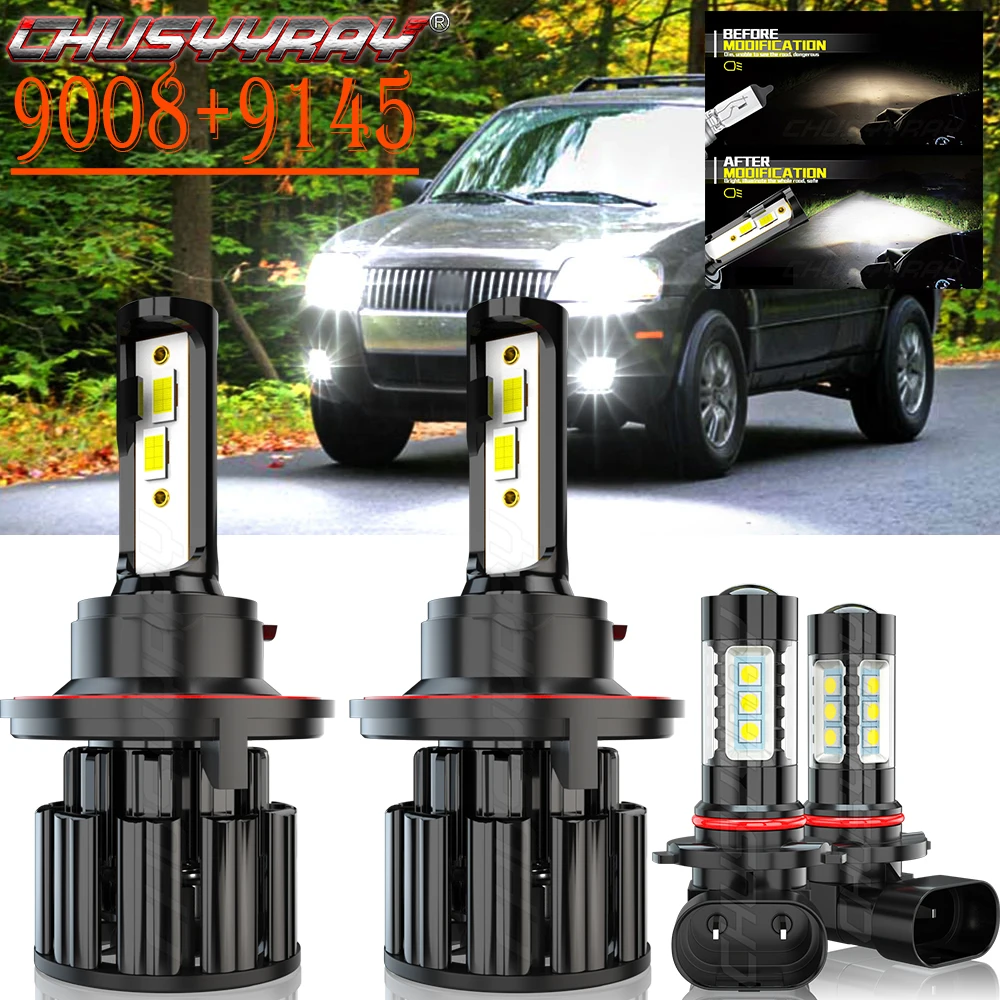 

CHUSYYRAY luzes Compatible For Mercury Mariner 2005-2011 6000K LED Headlight High Low Fog Light Bulbs Combo 4x Car accsesories