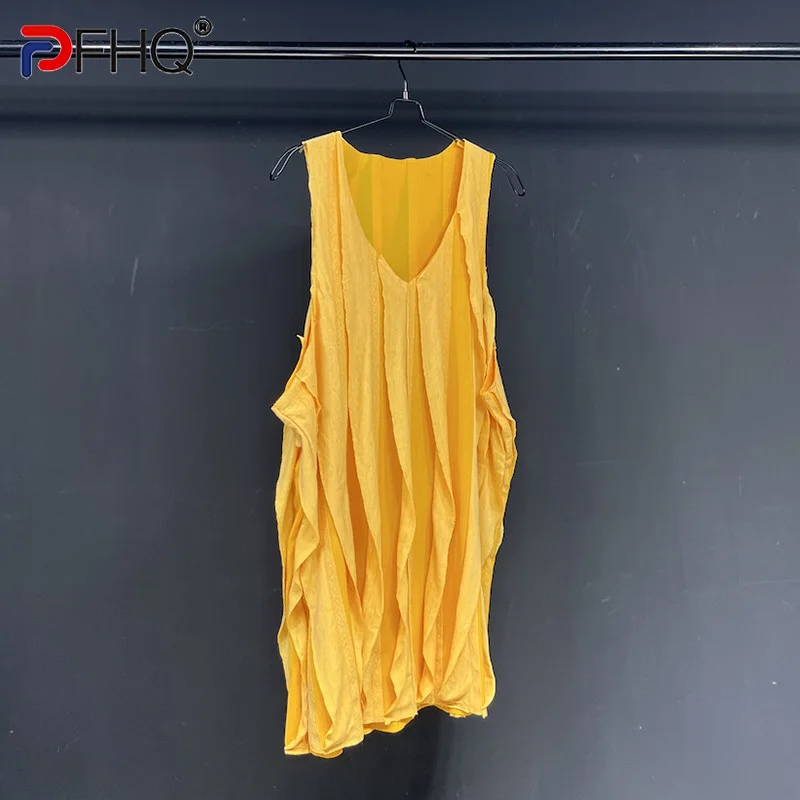 

PFHQ 2023 Trendy Men's Pleat Original Sleeveless Vest Stylish 2023 Summer Design Tops Loose Breathable Waistcoat T-shirt 21F1658