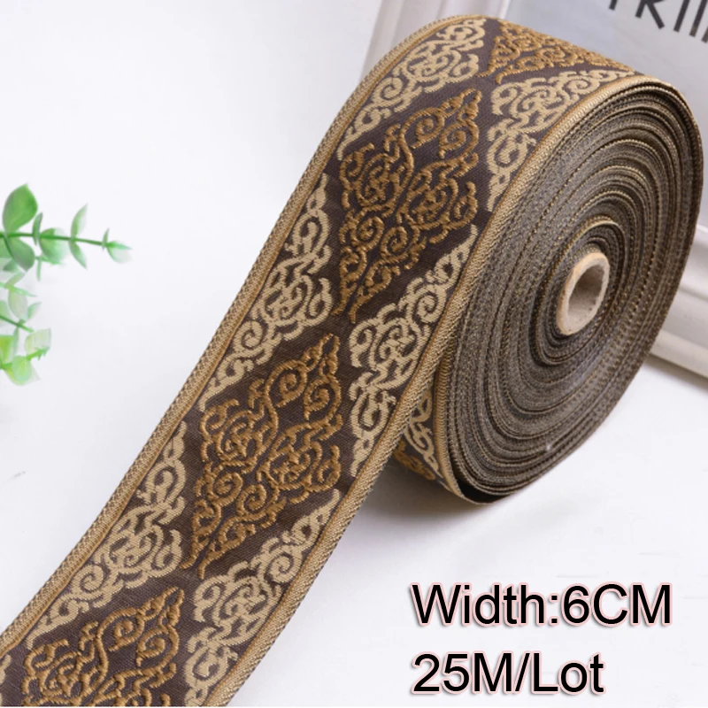 

25 Meters/Lot 6CM(2.4 Inches) Woven Jacquard Ribbon New Totem Webbing For Curtain Edge Sofa Cover Pillow Clothing Accessory Deco