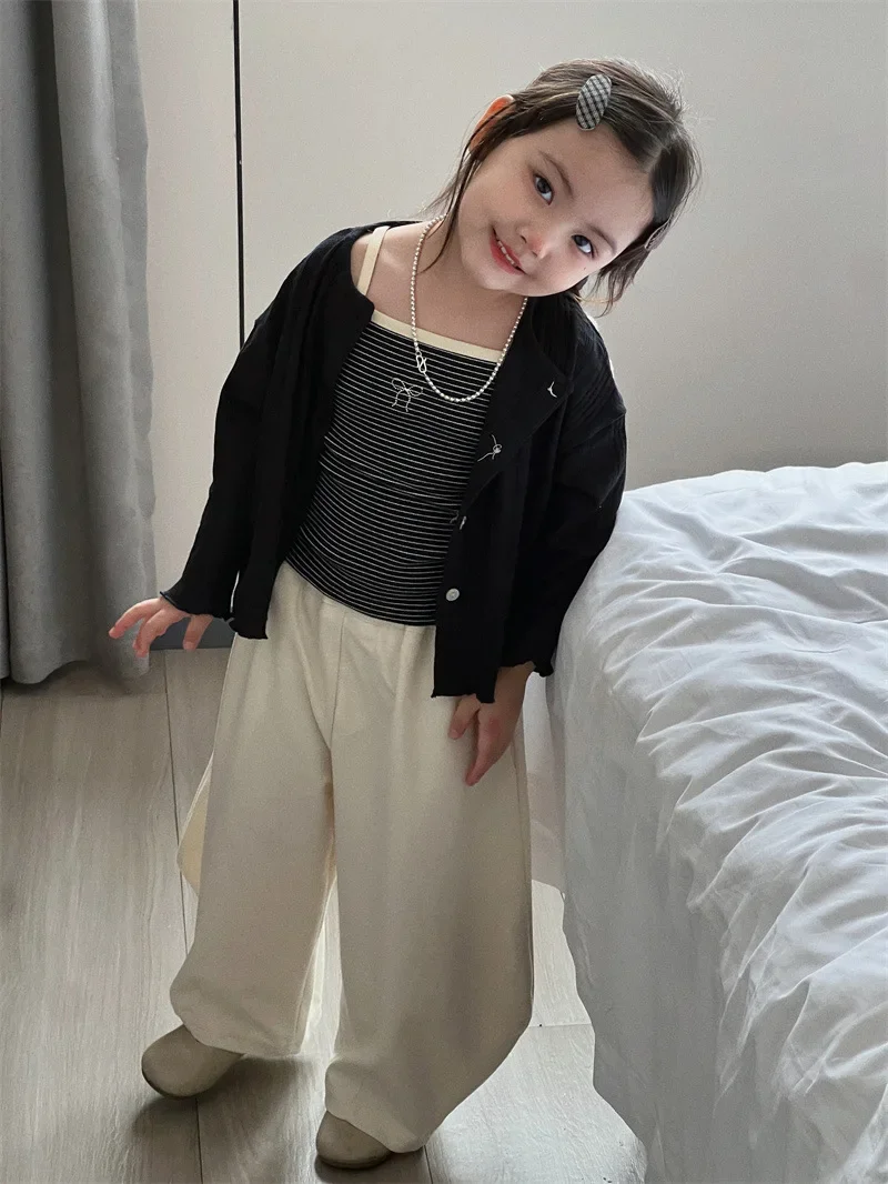 Костюм для девочек Новинка осени 2024 детская одежда Женское пальто полосатые