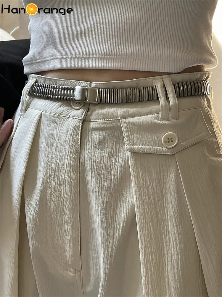 HanOrange 2023 Spring Summer Vintage 62cm Metal Belt Women Stainless Steel Minimalist Decorative Belt Female Silver