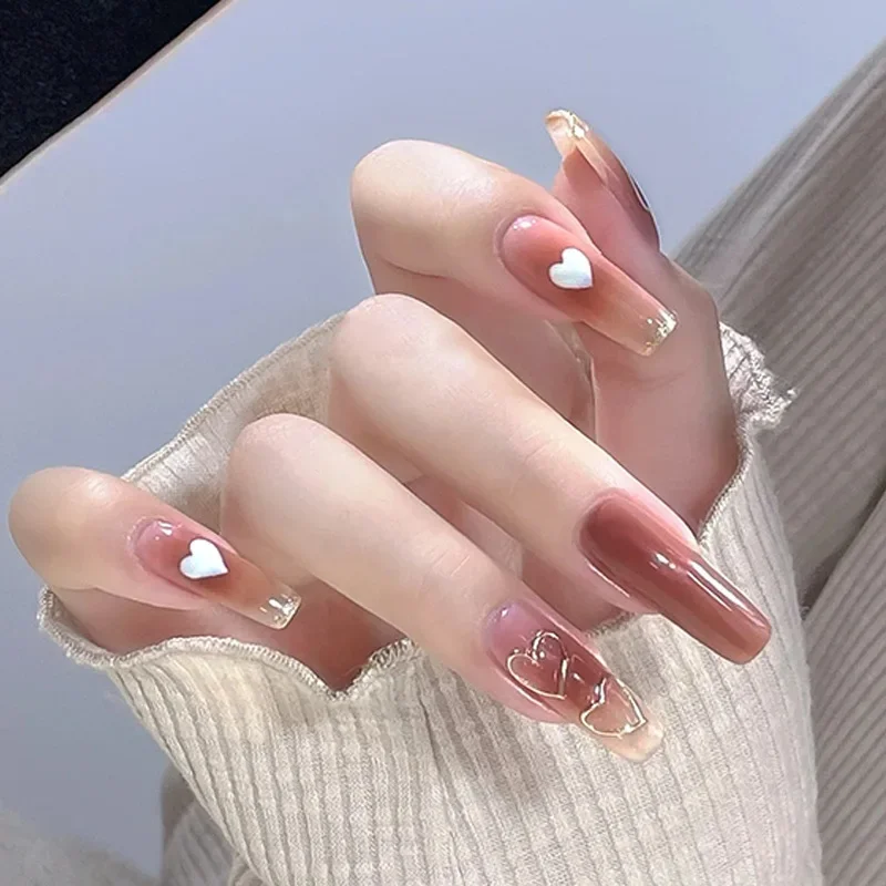 

Summer Nail Ice Through Blush Wear Nail Clear Sweet Ice Grapefruit Color Love Milk White Nail Piece Fake Nails Stick On Nails