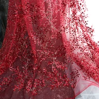 three dimensional embroidery lace sequins mesh fabric wedding dress veil decoration material skirt hem lace red