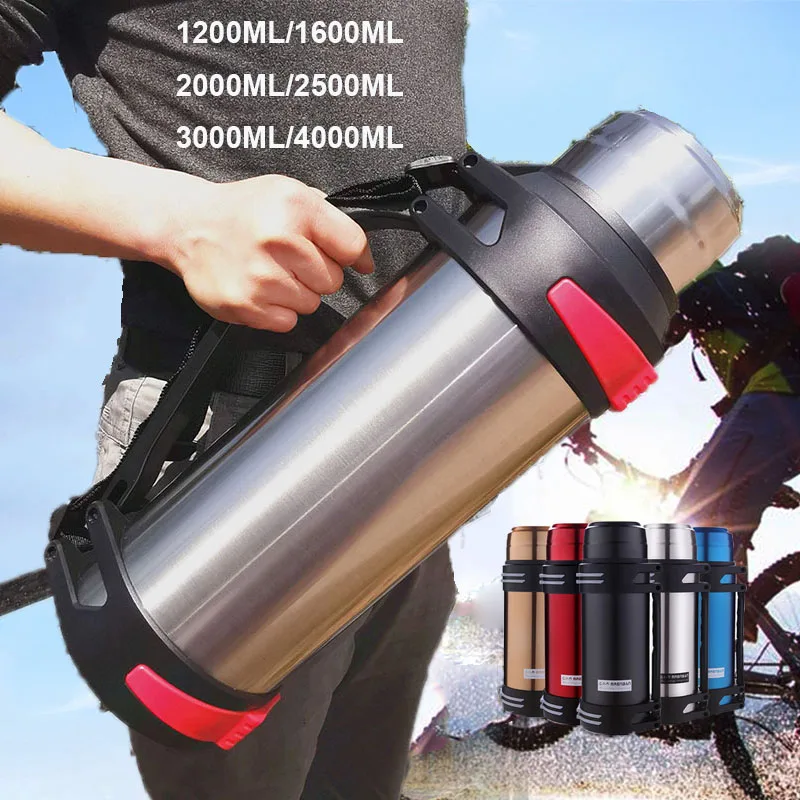 

1200-4000ML Large Thermos Bottle Vacuum Flasks Stainless Steel Insulated Water Thermal Cup With Strap 48 Hours Insalation