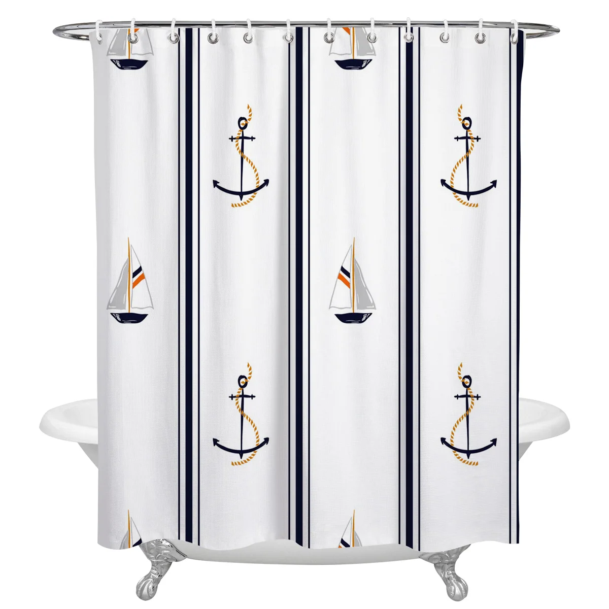 

Белая прямоугольная занавеска для душа с якорем и лодкой, водонепроницаемая Полиэстеровая домашняя Декорация