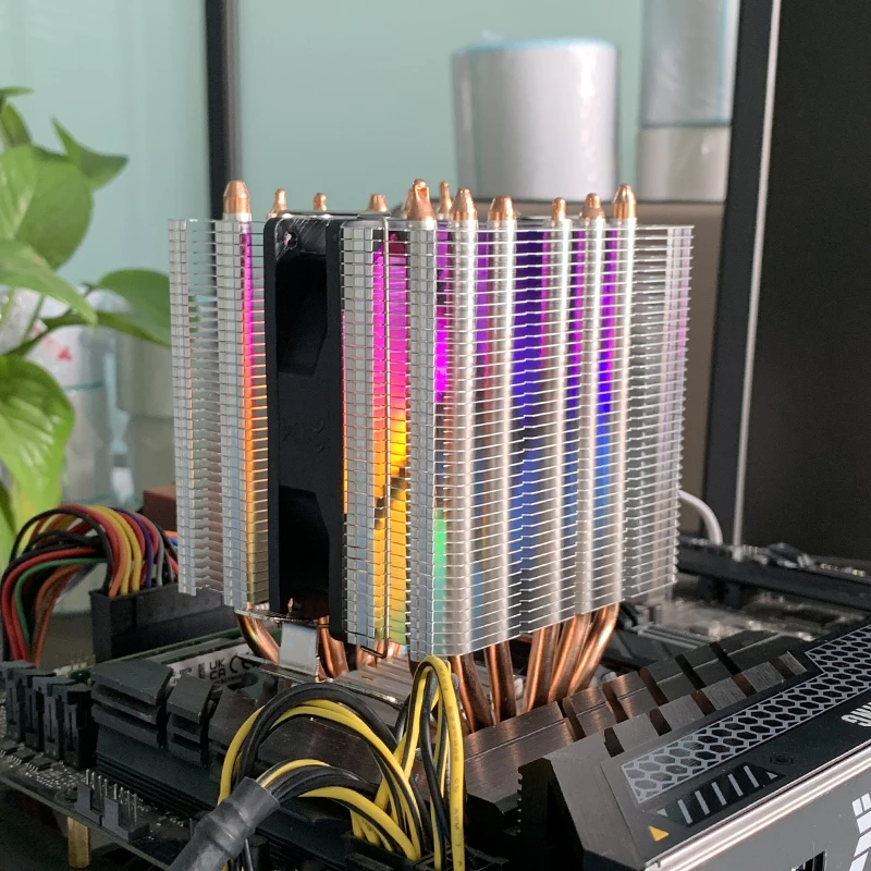 Фото 6 тепловых трубок X99 Процессор с воздушным охлаждением, 4-контактный башенный радиатор для ПК, вентилятор Intel LGA 1700 2011 1200 1366 115X X79 E5 AMD AM4 AM5 №3