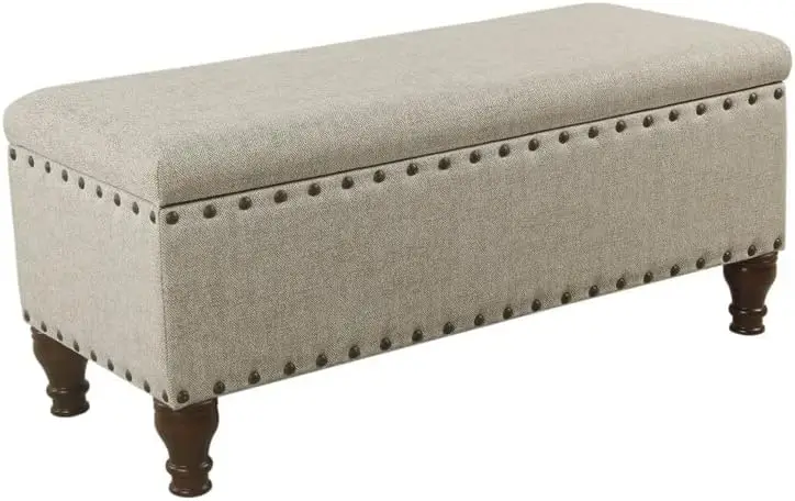 

Home Decor | Upholstered Bench with Nailhead Trim | Large Ottoman with Storage for Living Room & Bedroom | Decorative Home F