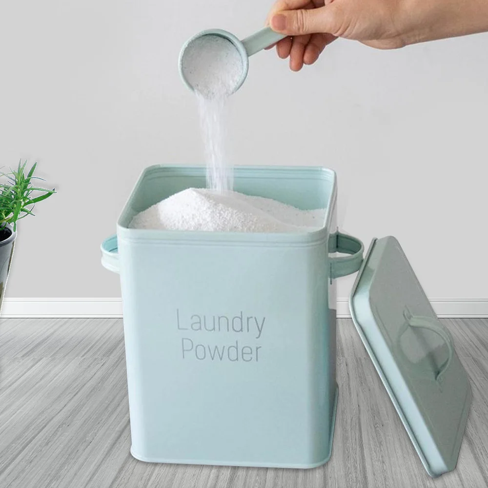 

Laundry Detergent Powder Storage Tin Box Lightweight Large Capacity Grain Organizer Container Sealed Box with Spoon Airtight Lid