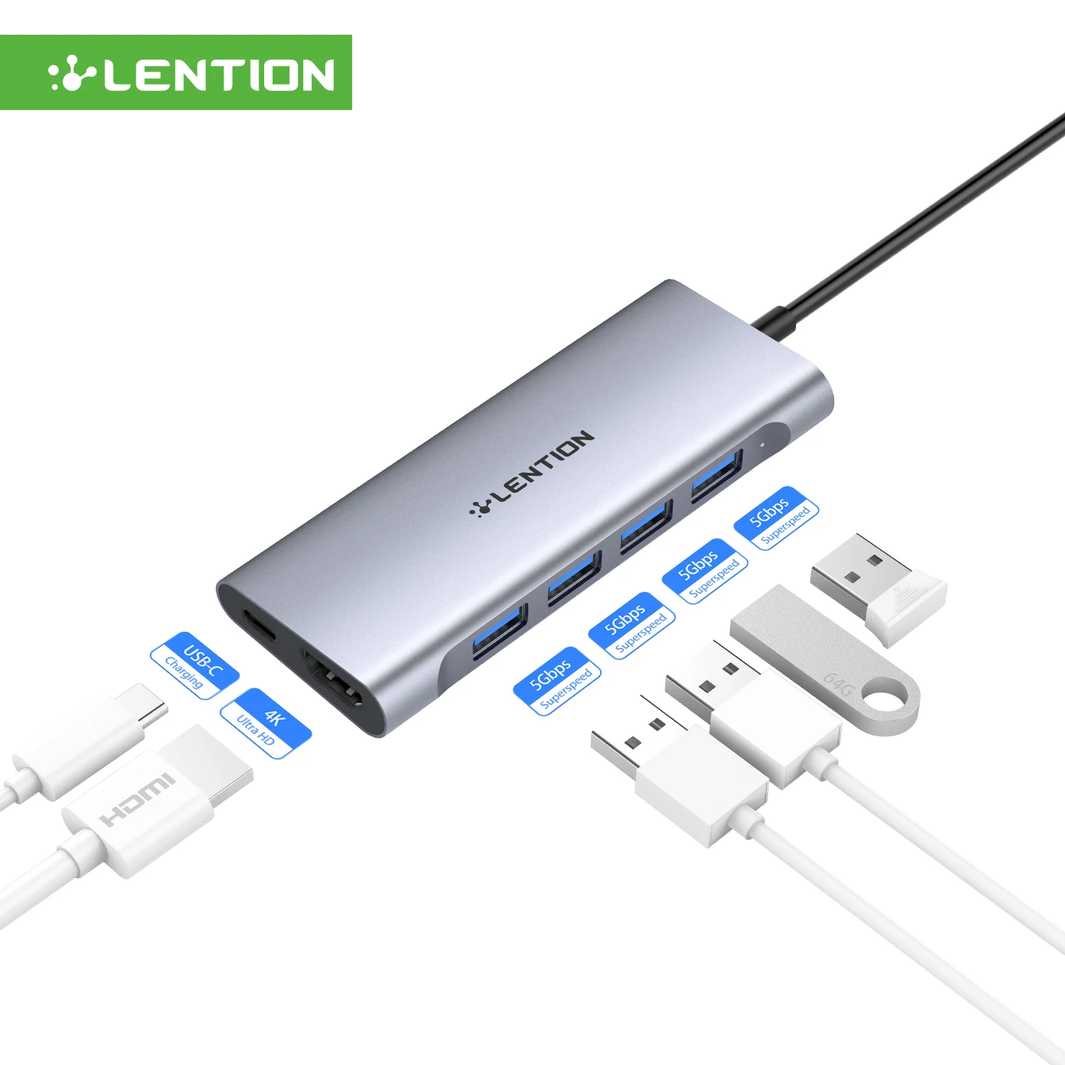 Long Cable USB C Hub Type C Multiport 4K HDMI USB 3.0 Type C Stable Charging Adapter for M1 MacBook/Pro/Air iPad Pro USB C HUB