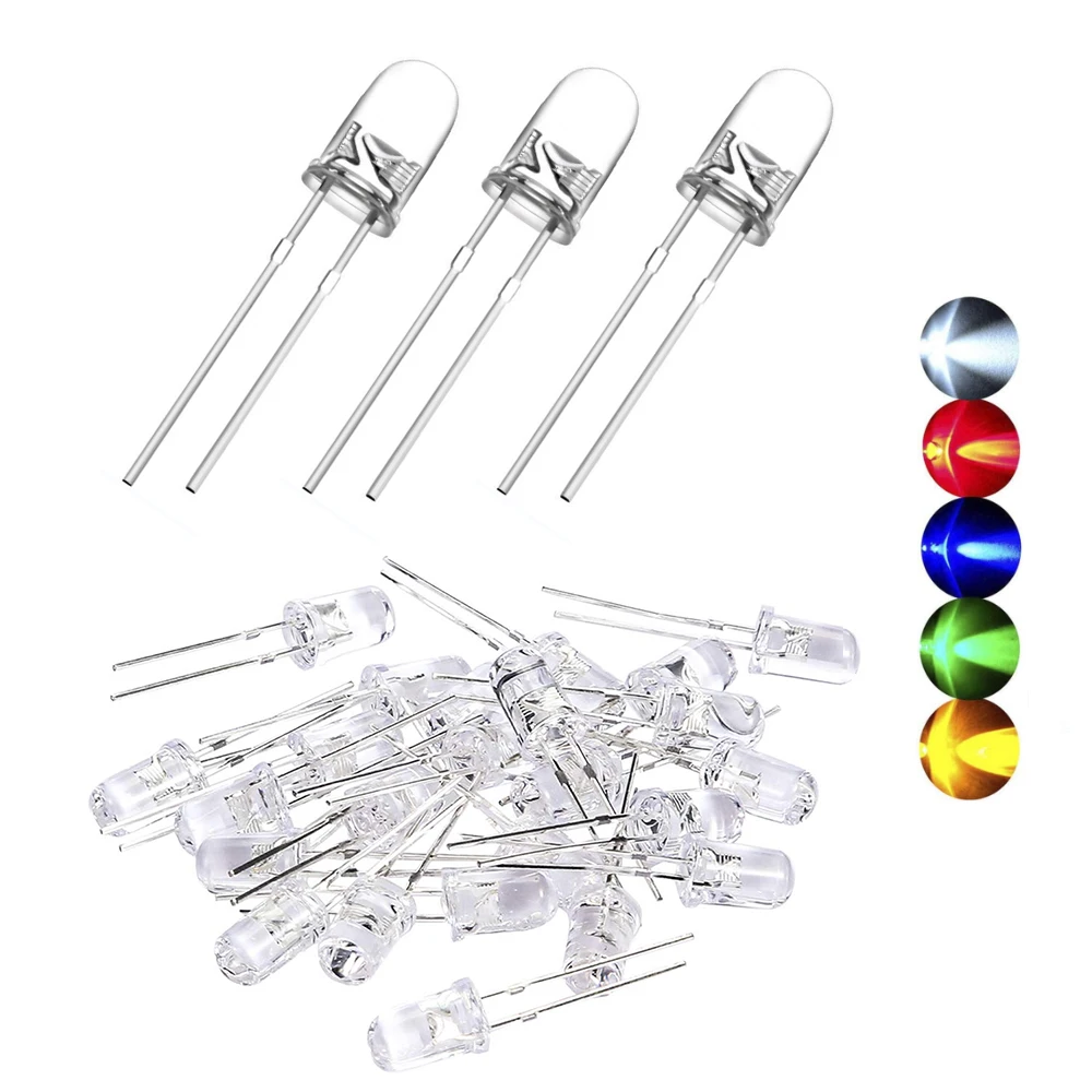 

100PCS 3mm LED Diode Micro Multicolor Light Emitting Diodes Round White/Red/Yellow/Green/Blue Bulb Lamps Electronic kit